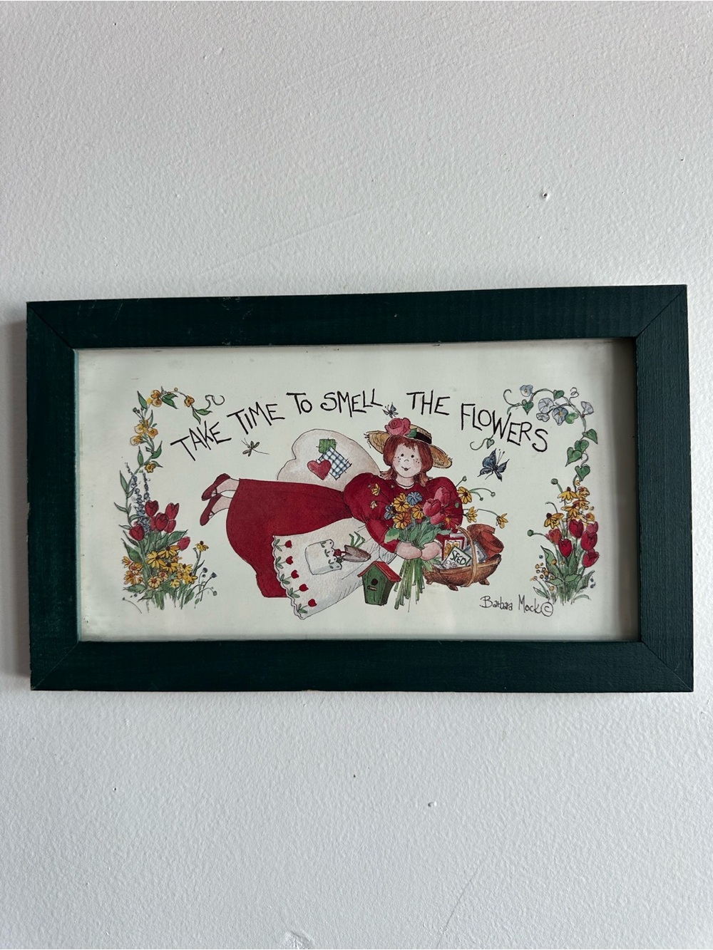 Framed 'Take Time to Smell the Flowers' Floral Girl Wall Art 90s Cottagecore